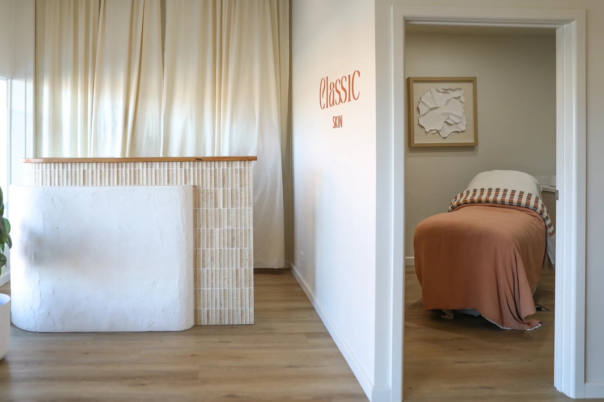 The reception and treatment room inside the Classic Skin clinic in Echuca